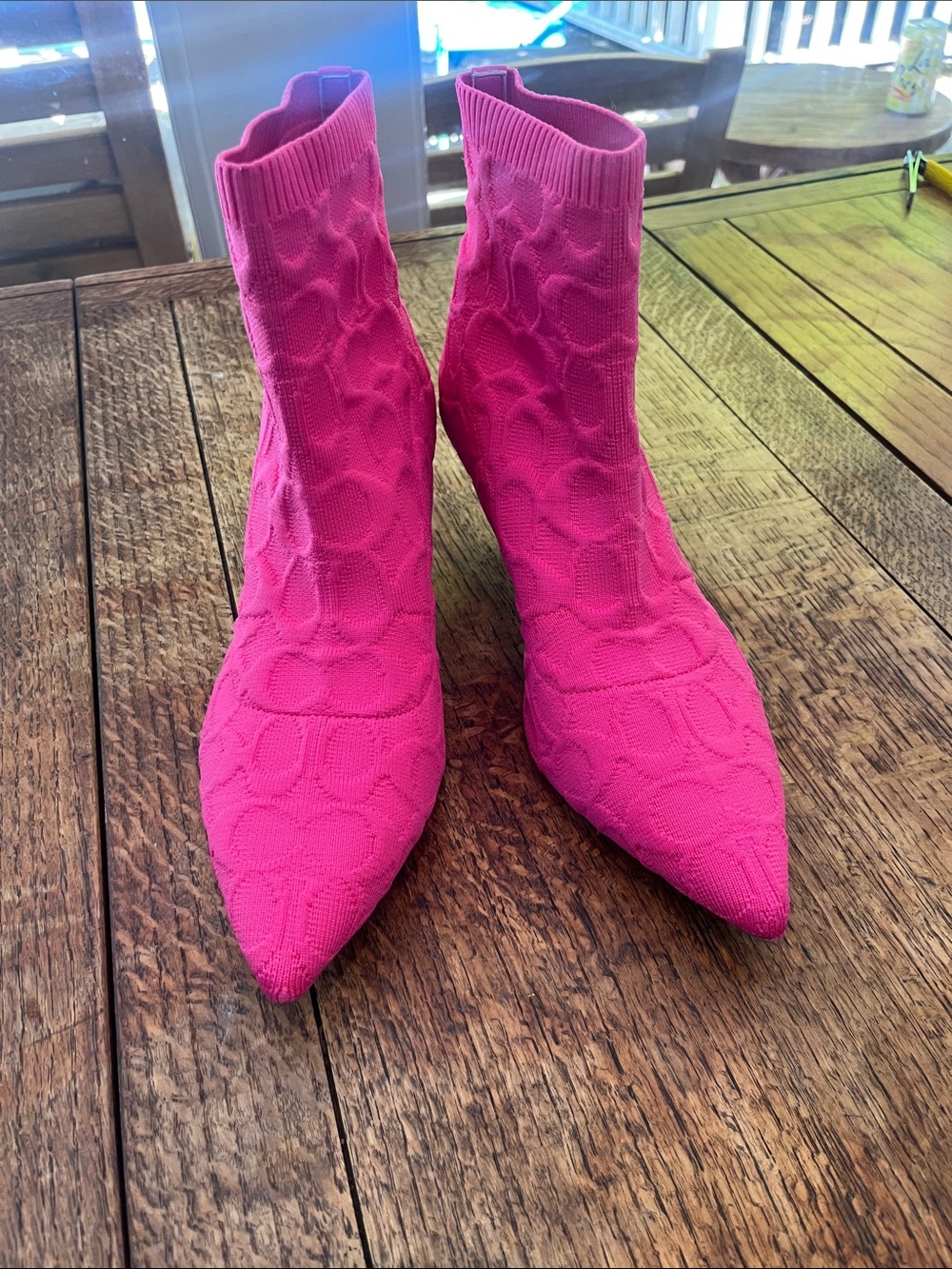 Coach Jade Booties in bright pink 9 knit  Barbie jacquard pointed toe